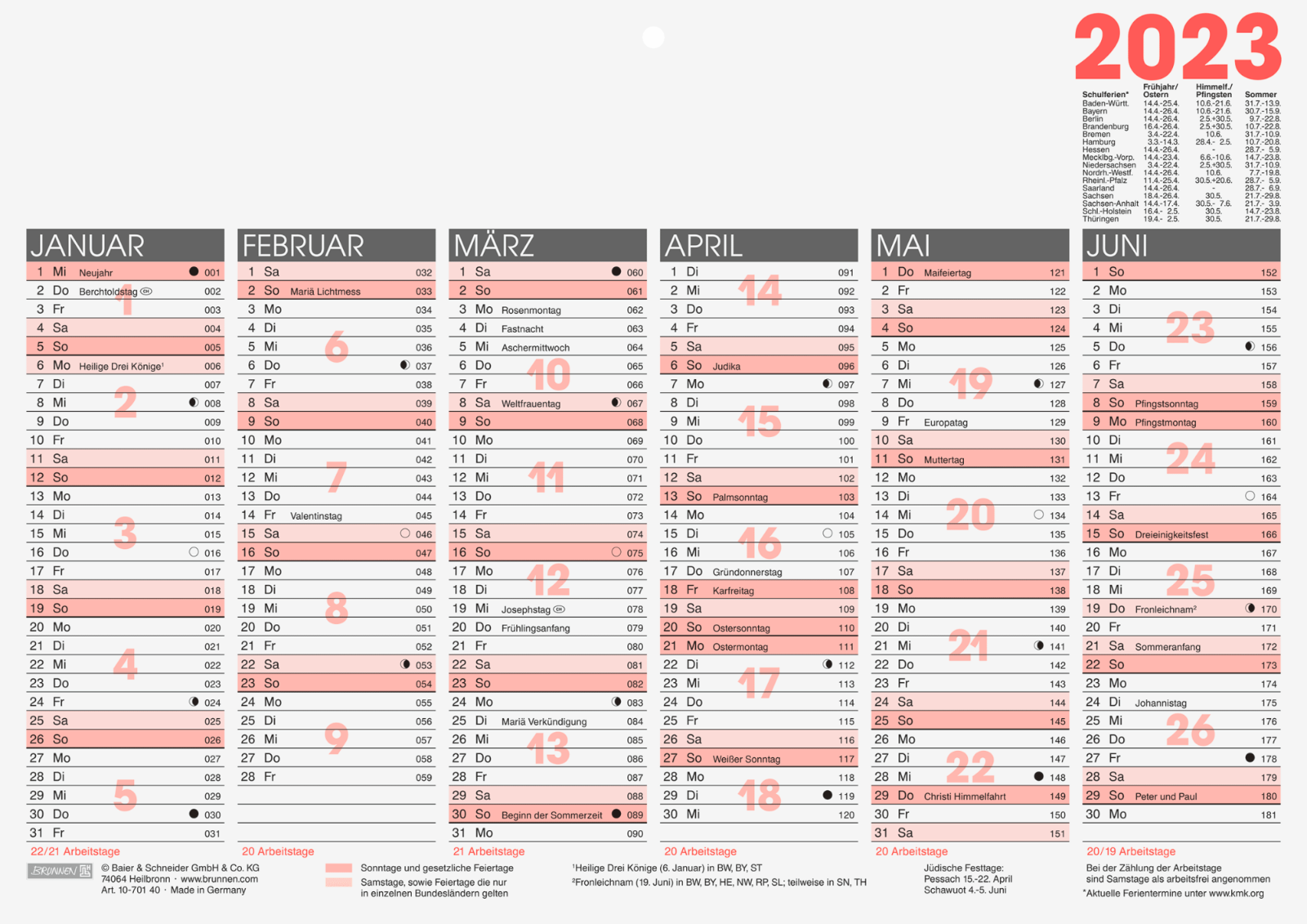 Jahreskalender | Tischkalender | A4/ A5 quer | 2023